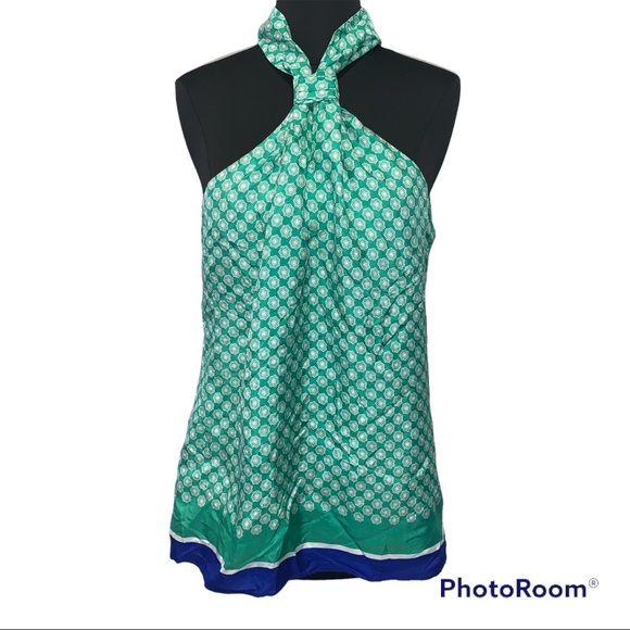 Banana Republic Tops - Banana Republic Green Printed Silk Necktie Halter Sleeveless Tank Top Blouse 14